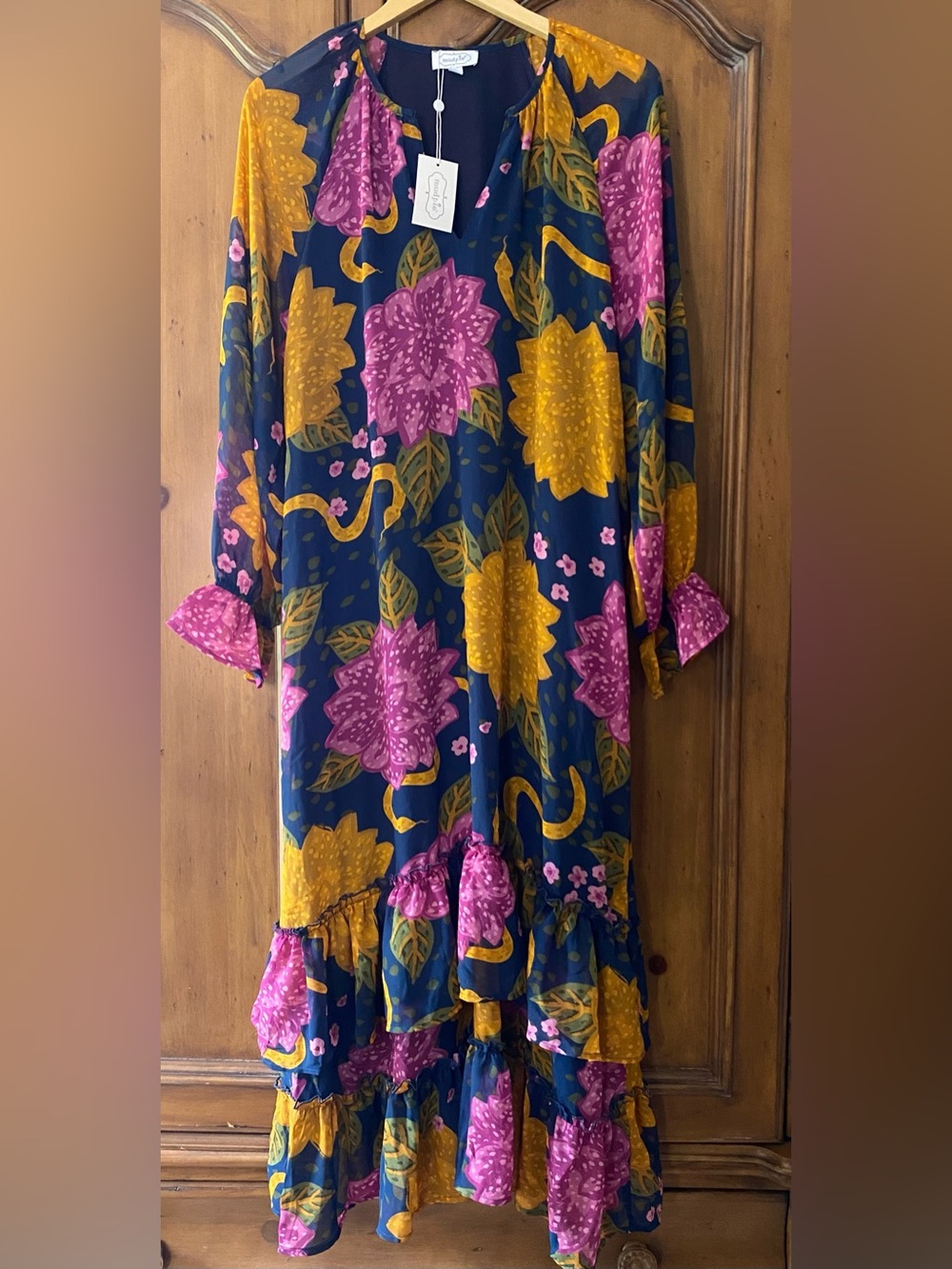NWT Mud Pie Colleen Maxi Dress Floral Ruffled Flowy Womens Size Large